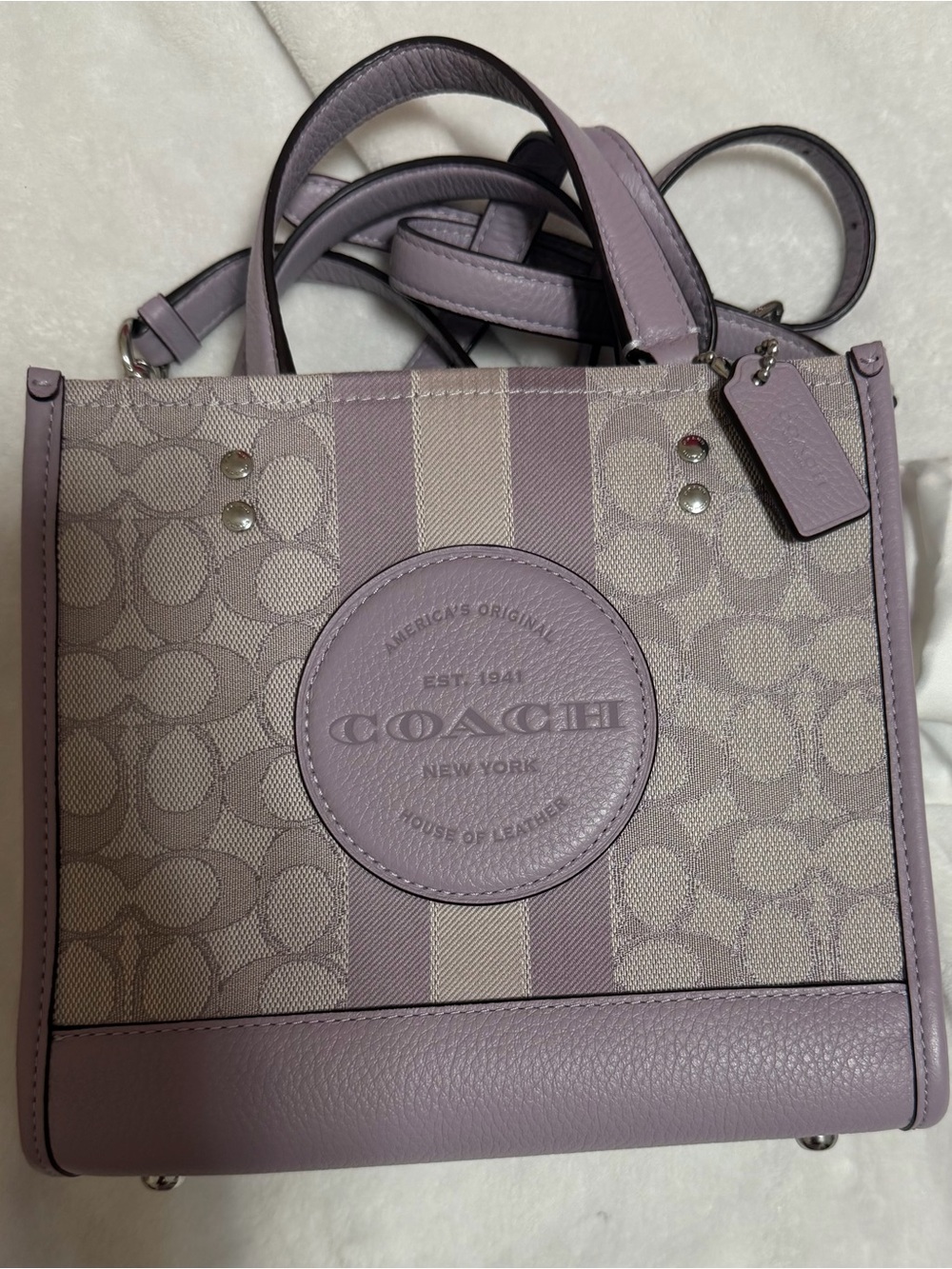 Coach Lilac Dempsey Tote 22 in the soft lilac w/crossbody strap